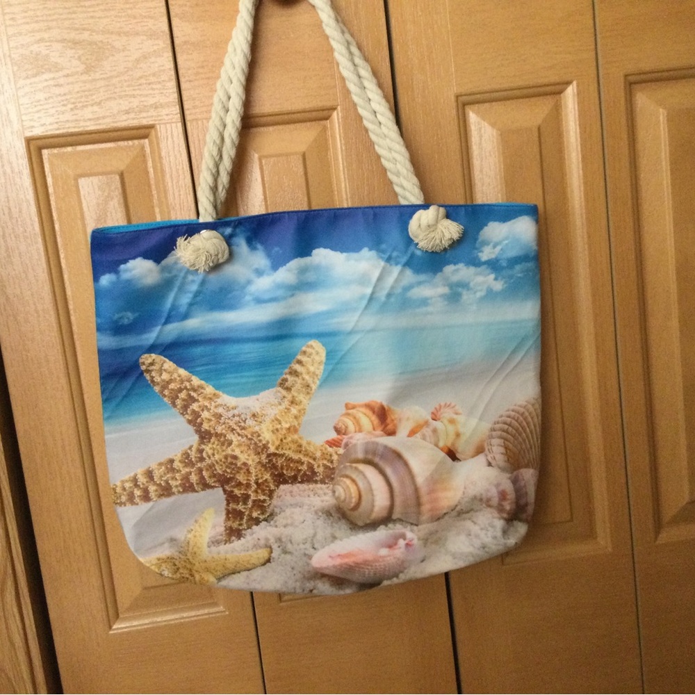 Beach-Themed Tote Bag with Rope Handles